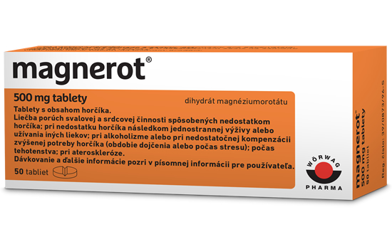 Magnerot - magnéziové tablety s kyselinou orotovou, 500mg, dávkovanie, cena, tehotenstvo